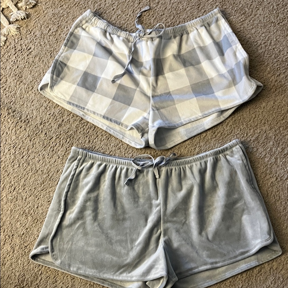 Plaid and Solid Gray Lounge Shorts Set